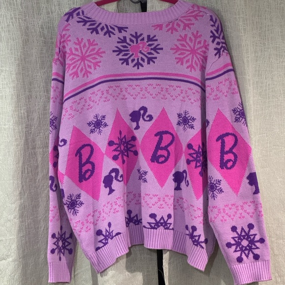 Barbie Womens Large Pink Purple Snowflakes Christmas Holiday Sweater Mad Engine - Picture 4 of 13